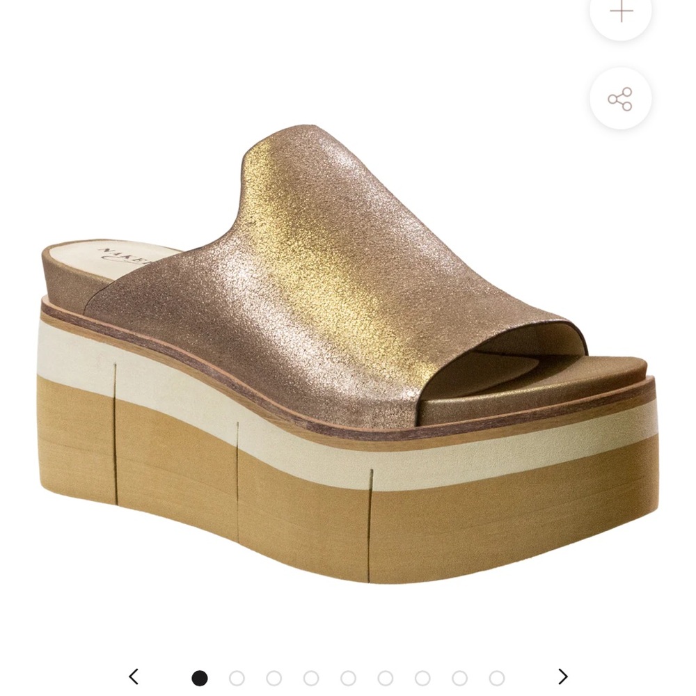 Naked Feet Metallic Gold Platform Slide with Layered Tan Sole - Picture 2 of 11